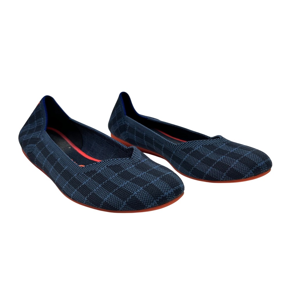 Rothys The Flat Navy Plaid Blue Checkered Round Toe Ballet Flats Womens 9